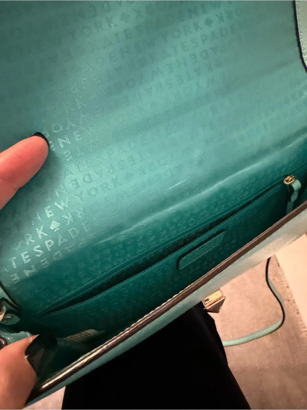 kate spade Grand Street Tiffany Blue “fresh air” with Gold-Tone Logo Twist Lock